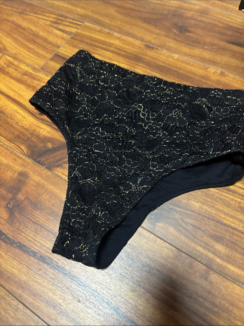 Amuse Society Black with Gold Lace Bikini Bottom